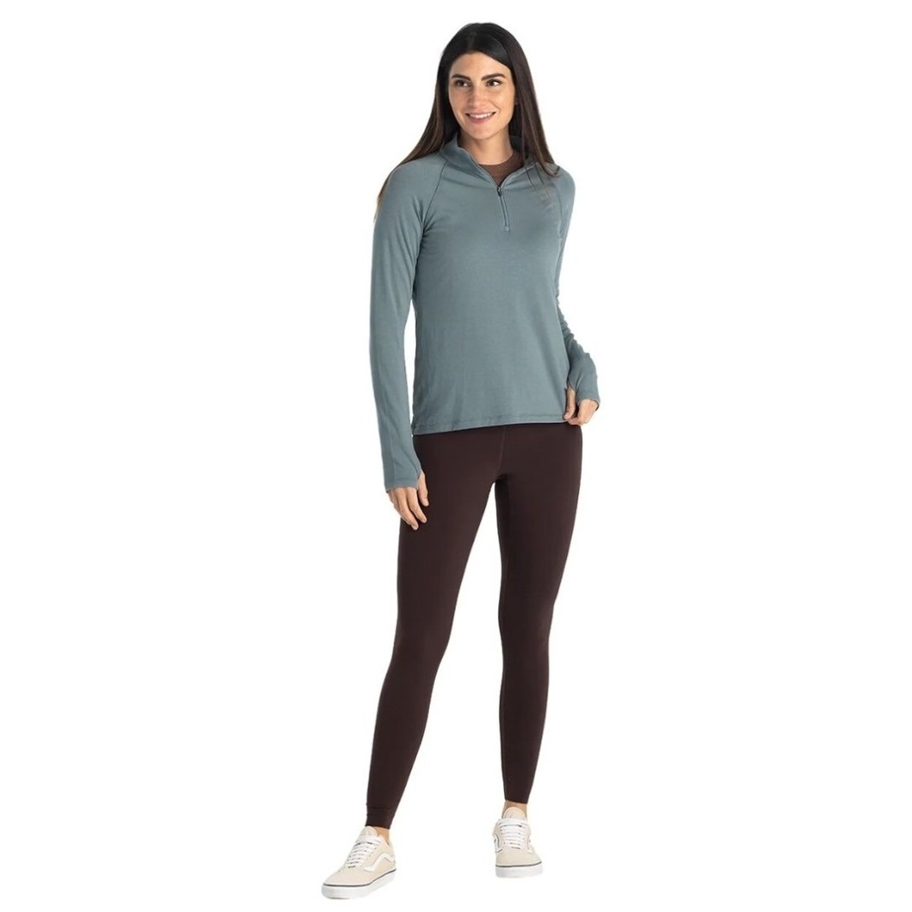 Free Fly Flex 1/4-Zip Top Bamboo Quarter Zip Pullover Sage Green Long Sleeve S